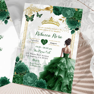 Convites Elegante Castelo Real Emerald Green Quinceañera
