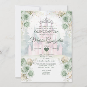 Convites Elegante Castle Sage Green Princess Quinceañera