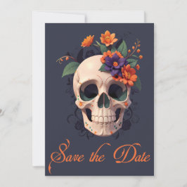 Convites Elegante Caveira Floral Gótica 3D Salve a Data