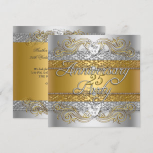Convites Elegante Celebração de 25º Aniversário Prata Doura