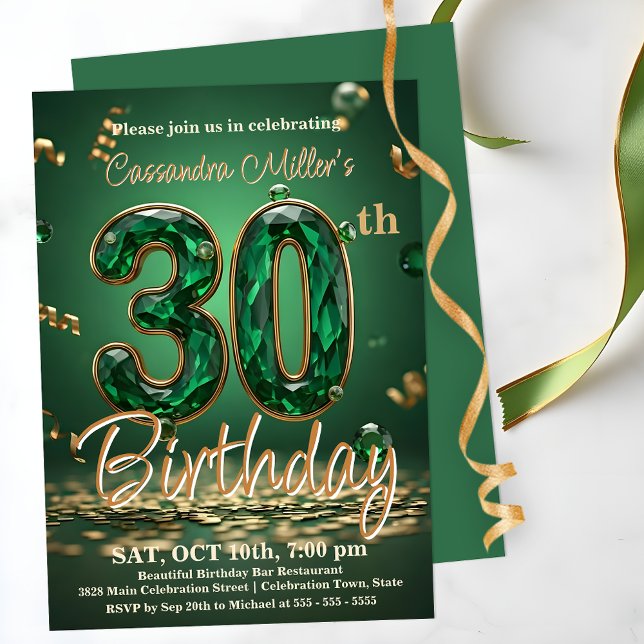 Convites Elegante Celebração de 30 Anos em Verde e Dourado (Criador carregado)