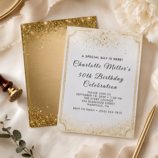 Convites Elegante Celebração de 50 Anos com Brilho Dourado (Criador carregado)