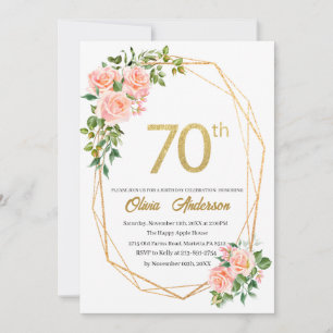 Convites Elegante Celebração de 70 Anos de Idade Aquarela G