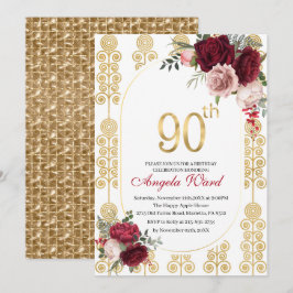 Convites Elegante celebração de aniversário floral brilho