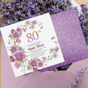 Convites Elegante celebração de aniversário floral brilho