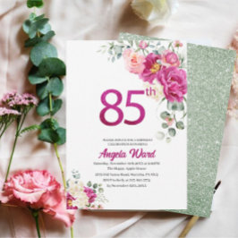 Convites Elegante celebração de aniversário floral brilho 8