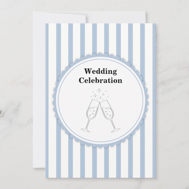 Convites Elegante Celebração de Casamento com Listras Azuis (Frente)