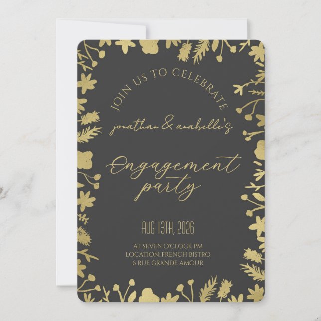 Convites Elegante Celebração de Engajamento de Flor de Aqua (Frente)