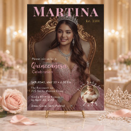 Convites Elegante Celebração de Quince Anos em Rosa Bege co