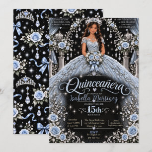 Convites Elegante Celebração de Quinceañera em Azul Gelo