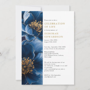 Convites Elegante celebração de vida em azul marinho floral