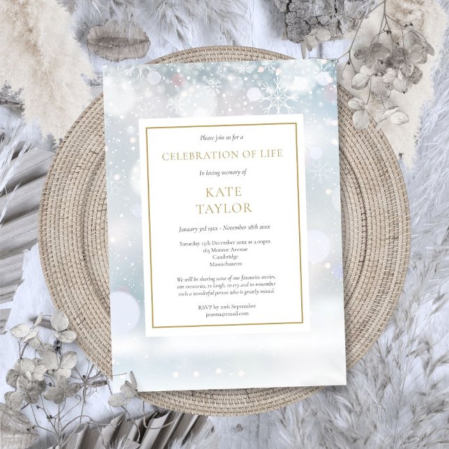 Convites Elegante Celebração de Vida no Funeral de Inverno (Elegant Winter Funeral Celebration of Life Invitation)