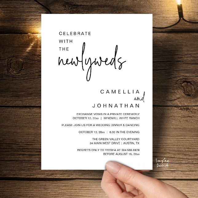 Convites Elegante Celebração do Casamento Após a Cerimônia (Elegant Wedding Party Post-Ceremony Celebration Invitation card in black and white)
