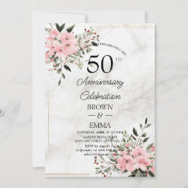 Convites Elegante Celebração Floral de 50º Aniversário de C