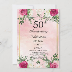 Convites Elegante Celebração Floral de 50 Anos de Casamento