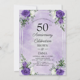 Convites Elegante Celebração Floral de 50 Anos de Casamento