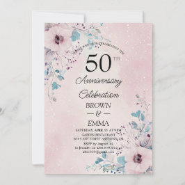 Convites Elegante Celebração Floral de 50 Anos de Casamento