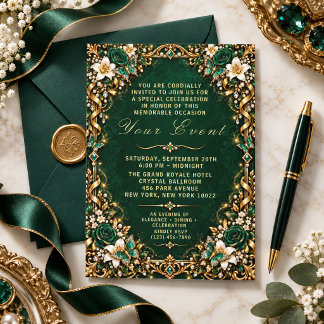 Convites Elegante Celebração Floral Romântica com Brilho