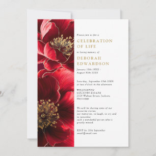 Convites Elegante Celebração Floral Vermelha da Vida