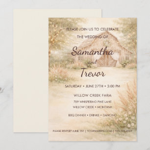 Convites Elegante Celeiro de Madeira & Casamento com Luzes