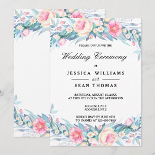 Convites Elegante Cerimônia de Casamento Floral em Aquarela
