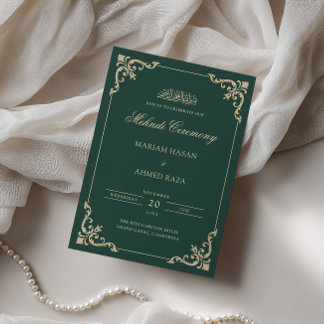 Convites Elegante Cerimônia de Mehndi em Esmeralda Verde An