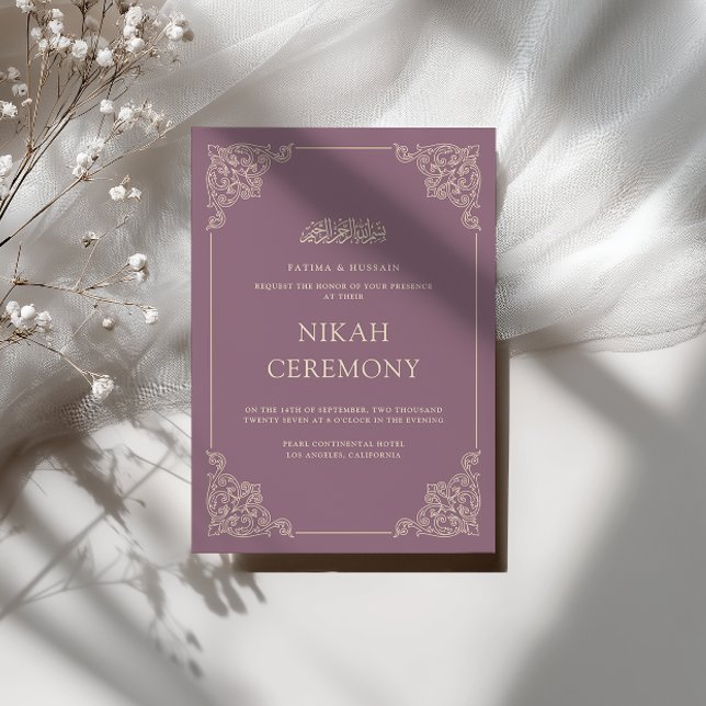 Convites Elegante Cerimônia de Nikah em Barroco Roxo Poeire (Criador carregado)