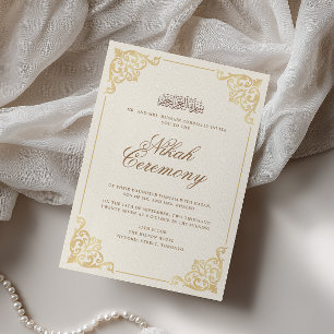 Convites Elegante Cerimônia de Nikah Vintage Barroco Dourad