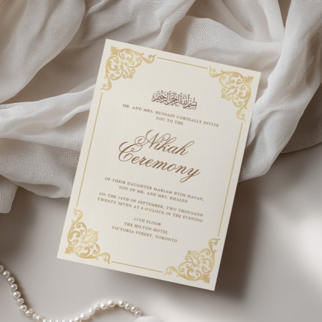 Convites Elegante Cerimônia de Nikah Vintage Barroco Dourad (Criador carregado)