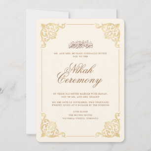 Convites Elegante Cerimônia de Nikah Vintage Barroco Dourad