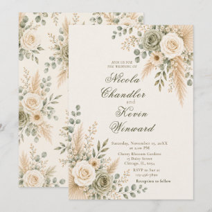 Convites Elegante Cerimônia Floral Neutra