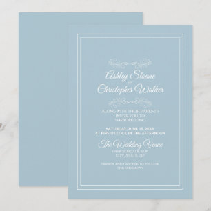Convites Elegante Céu Azul Empoeirado Branco Casamento