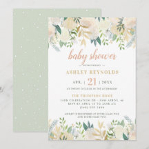 Elegante Chá de Bebê Floral Creme Verde Sálvia