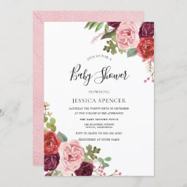 Convites Elegante Chá de fraldas Burgundy Blush Invite