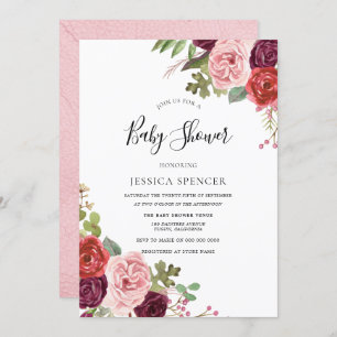 Convites Elegante Chá de fraldas Burgundy Blush Invite