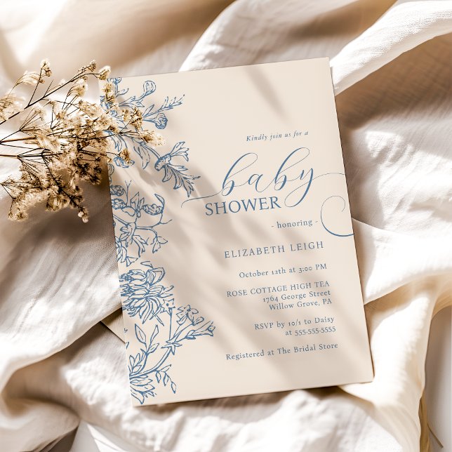 Convites Elegante Chá de fraldas de bege azul (Criador carregado)