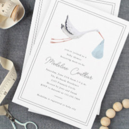 Convites Elegante Chá de fraldas de Boys Stork Desenhados à