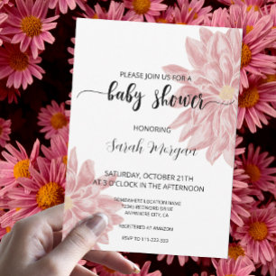 Convites Elegante Chá de fraldas de Chrysanthemum Rosa Cor-