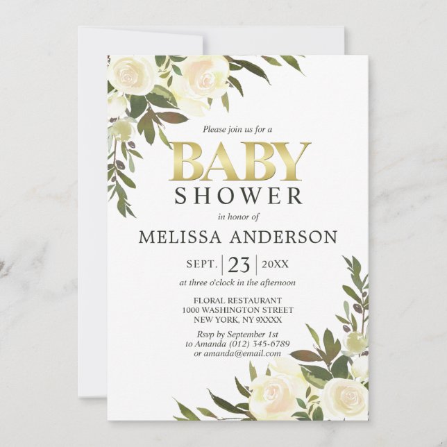 Convites Elegante Chá de fraldas de marfim rosa florido com (Frente)