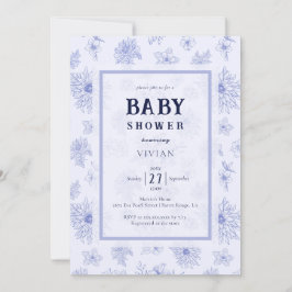 Convites Elegante Chá de fraldas de padrão floral azul neut