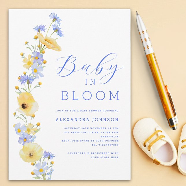 Convites Elegante Chá de fraldas de Wildflower (Wildflower baby in bloom boy baby shower invitation )