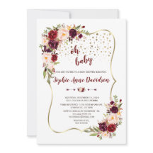 Elegante Chá de fraldas Dourado Floral Blush Burgu