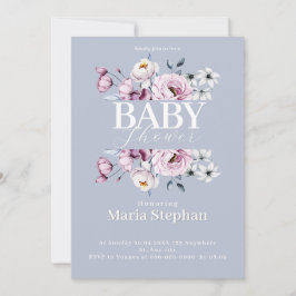 Convites Elegante Chá de fraldas Floral Cor de Água Cor Azu