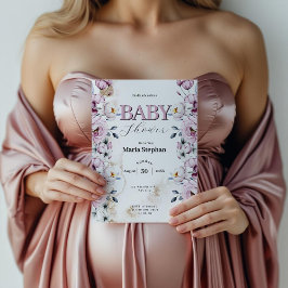 Convites Elegante Chá de fraldas Floral Cor de Água Cor Azu