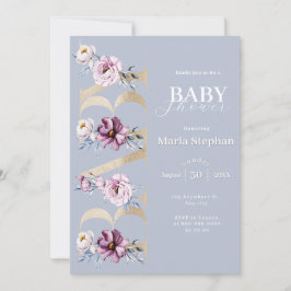 Convites Elegante Chá de fraldas Floral Cor de Água Cor Azu