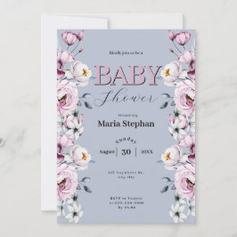 Convites Elegante Chá de fraldas Floral Cor de Água Cor Azu