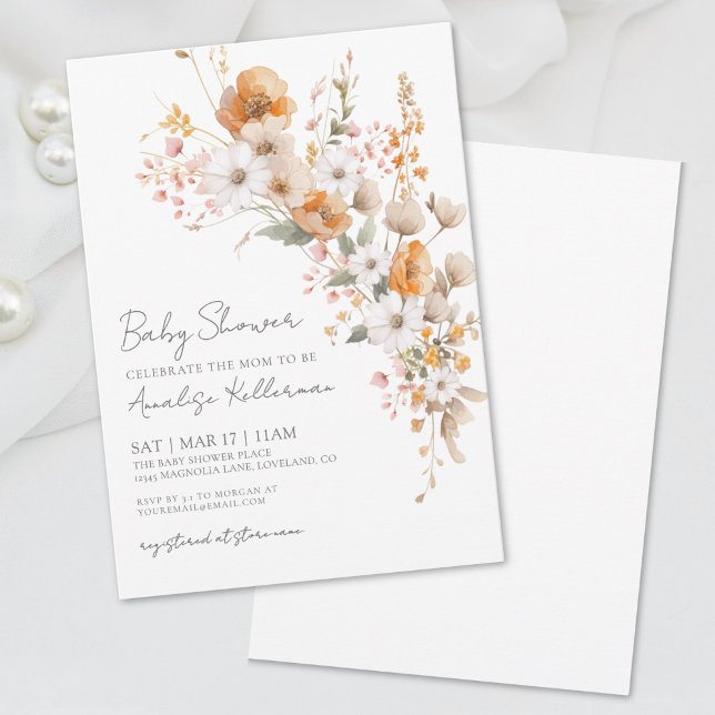 Convites Elegante Chá de fraldas Floral de Flor Selvagem (Elegant Wildflower Floral Baby Shower Invitation)