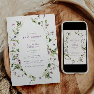 Convites Elegante Chá de fraldas Floral de Wreath de Aquare