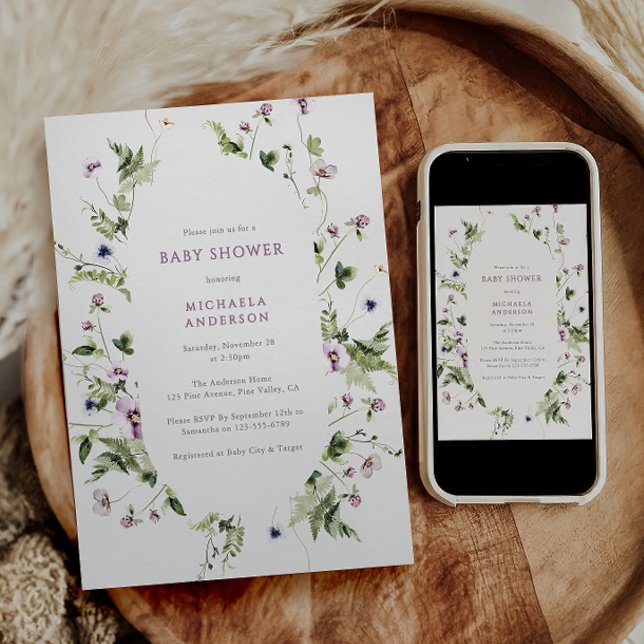 Convites Elegante Chá de fraldas Floral de Wreath de Aquare (Criador carregado)