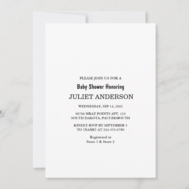 Convites Elegante Chá de fraldas Mínimo Preto E Branco (Frente)